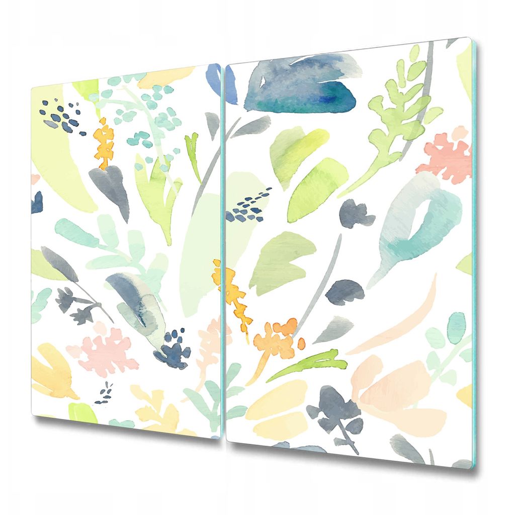 Küchenplatte - Schneidebrett Glas - Herdabdeckung - 2x 30x52 cm - Florale Abstraktion