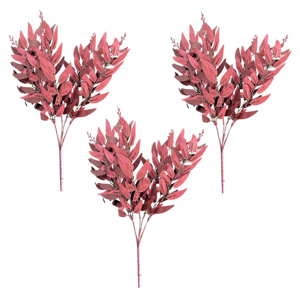 LAYBA Kunst-Eukalyptus Zweige Burgund 3er Set – ca. 50 cm Dekozweige für Vase & Tischdeko