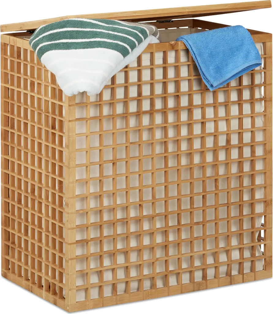 Trieur de linge pour salle de bain en bambou 2 compartiments modulable
