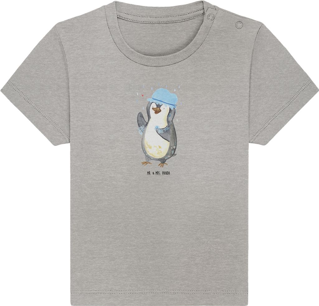 Mr. & Mrs. Panda Babyshirt Pinguin Duschen 0. - 6. Monat - Heather Grey - Geschenk, Duschkonzert, Baby T-Shirt, Singen, Motivation, Dusche, Kinder,...