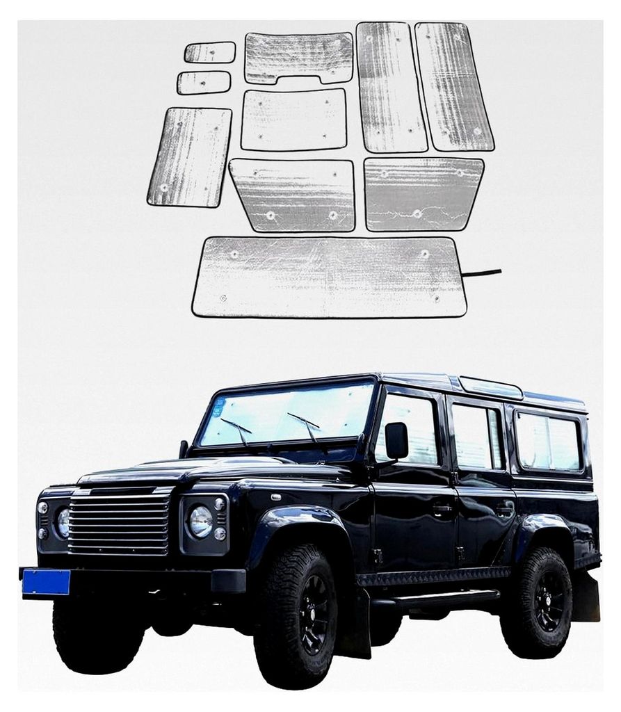 Faltbarer Sonnenschutz für die Windschutzscheibe des Autos - UV-Strahlen Reflektor für die Frontscheibe und Vollfenster für Land Rover Defender ...