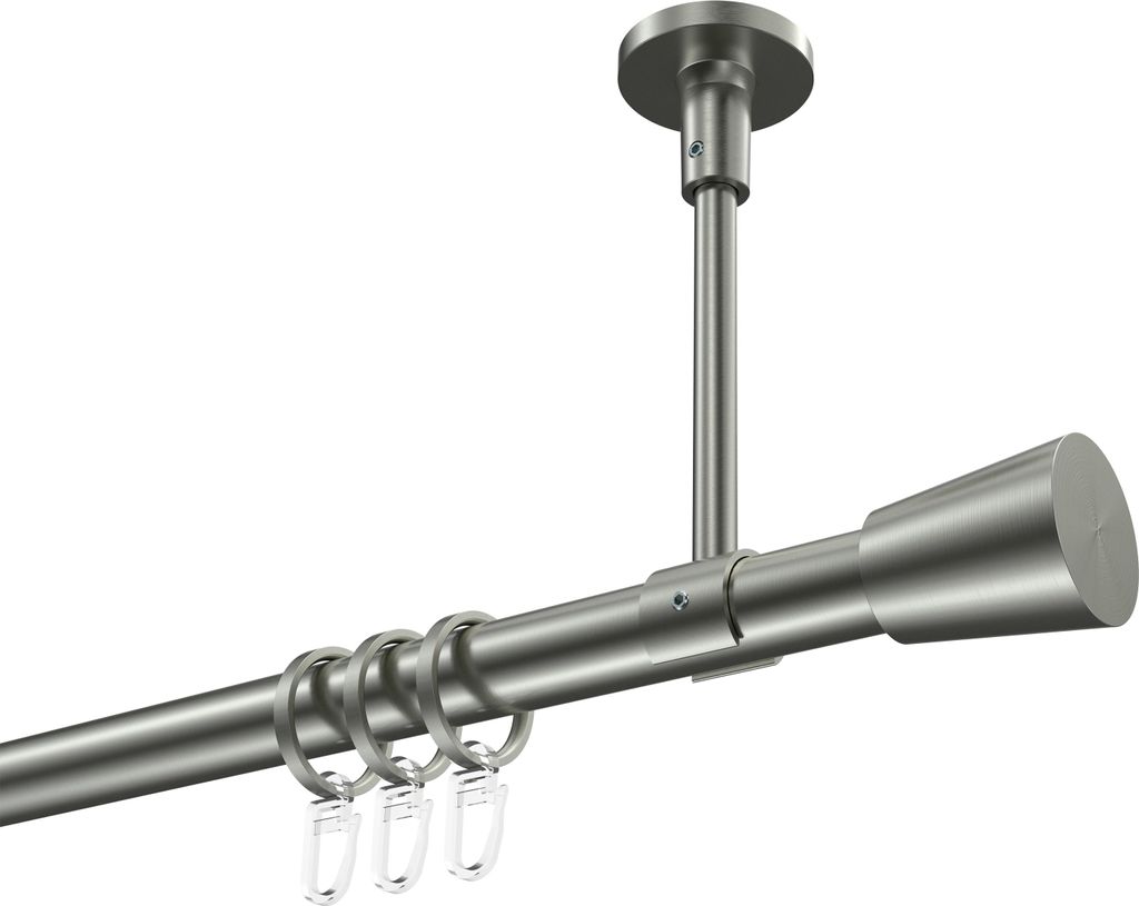 Interdeco Gardinenstange / Vorhangstange Edelstahl-Optik, Typ Sonette Sitra (Konus) Deckenmontage, 20 mm Ø 1-läufig, 100 cm