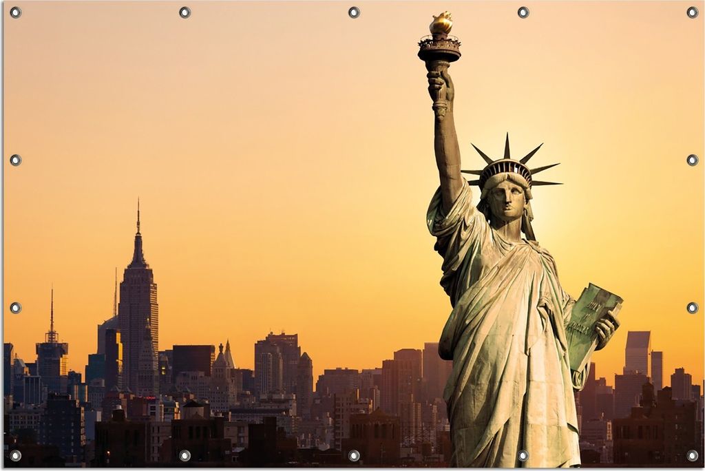 Wallario Outdoor-Poster für Garten oder Balkon, Motiv Freiheitsstatue New York, in ca. 120 x 180 cm