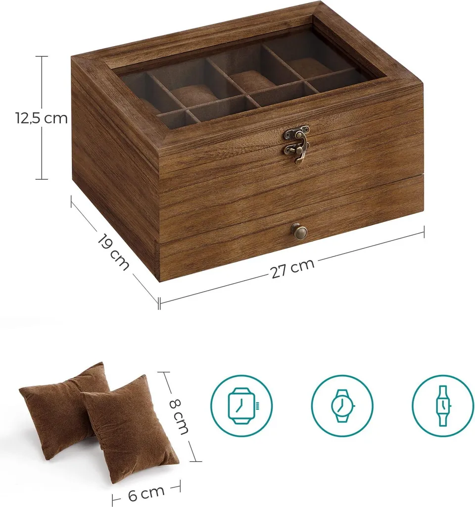 Coffret de rangement montres anti-rayures bois brun 8 emplacements - 7