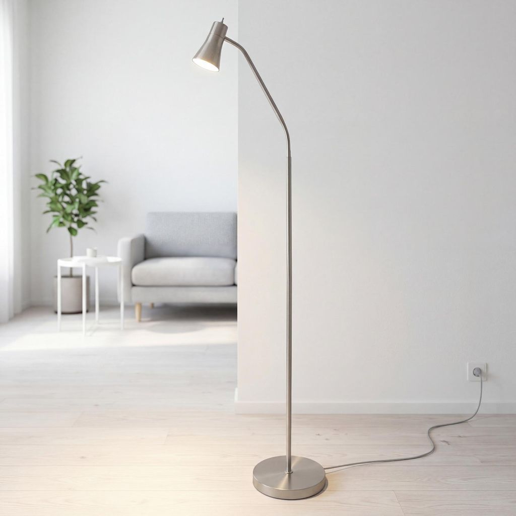 Stehlampe Metall verstellbar 167 cm hoch in Silber matt GU10 Retro Design Stehleuchte