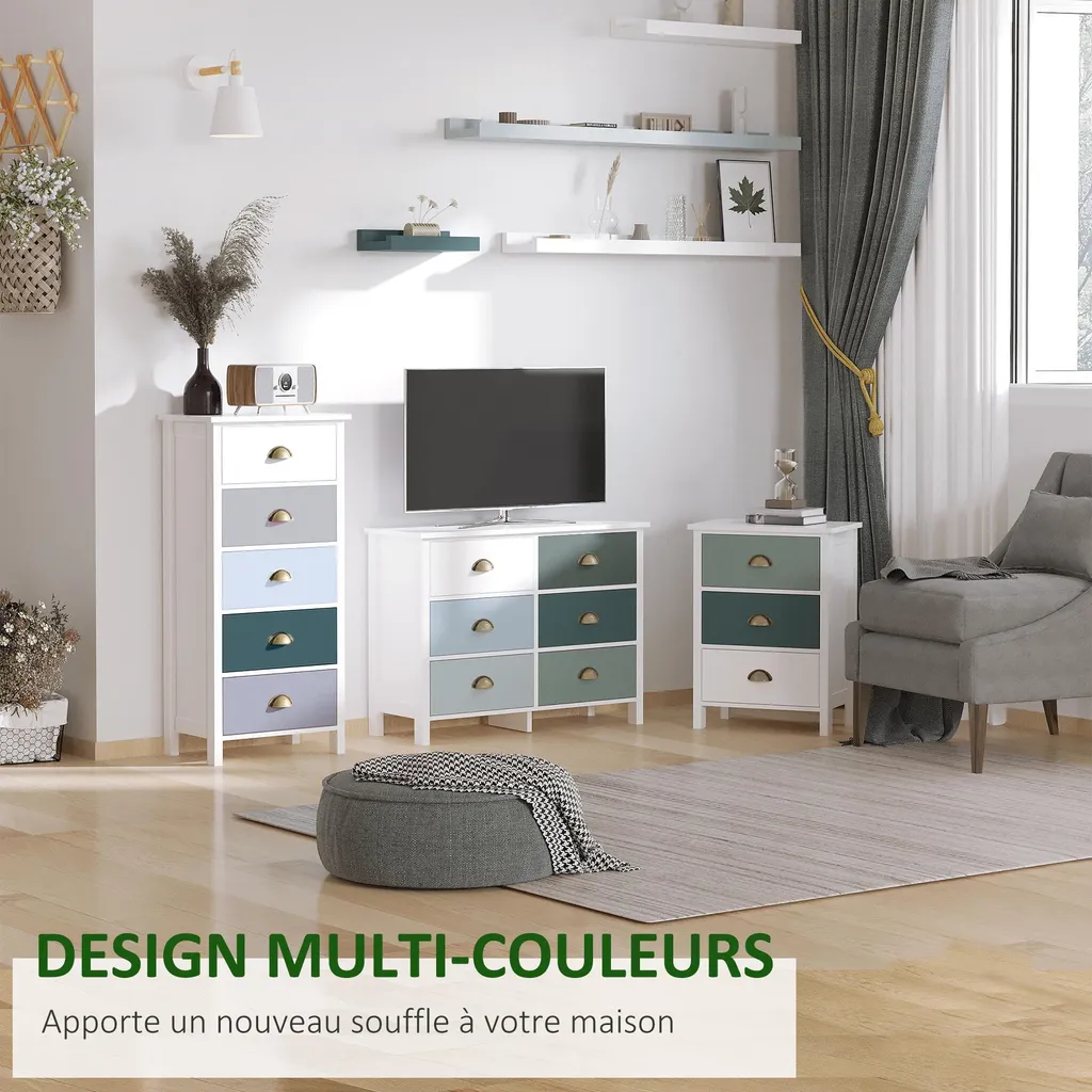 Commode Chiffonnier 5 Tiroirs Multicolores Meuble de Rangement Design - 3