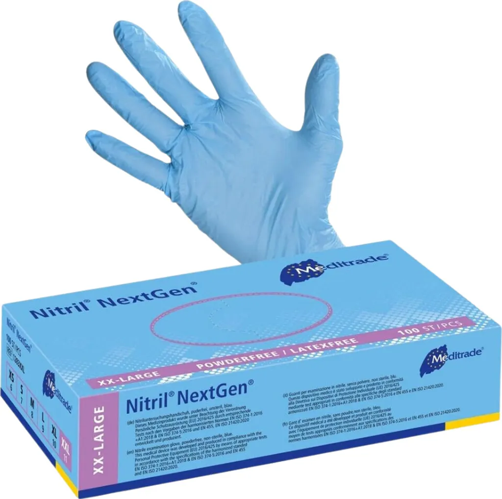 Gants jetables en nitrile bleu Meditrade NextGen sans latex Taille 2XL