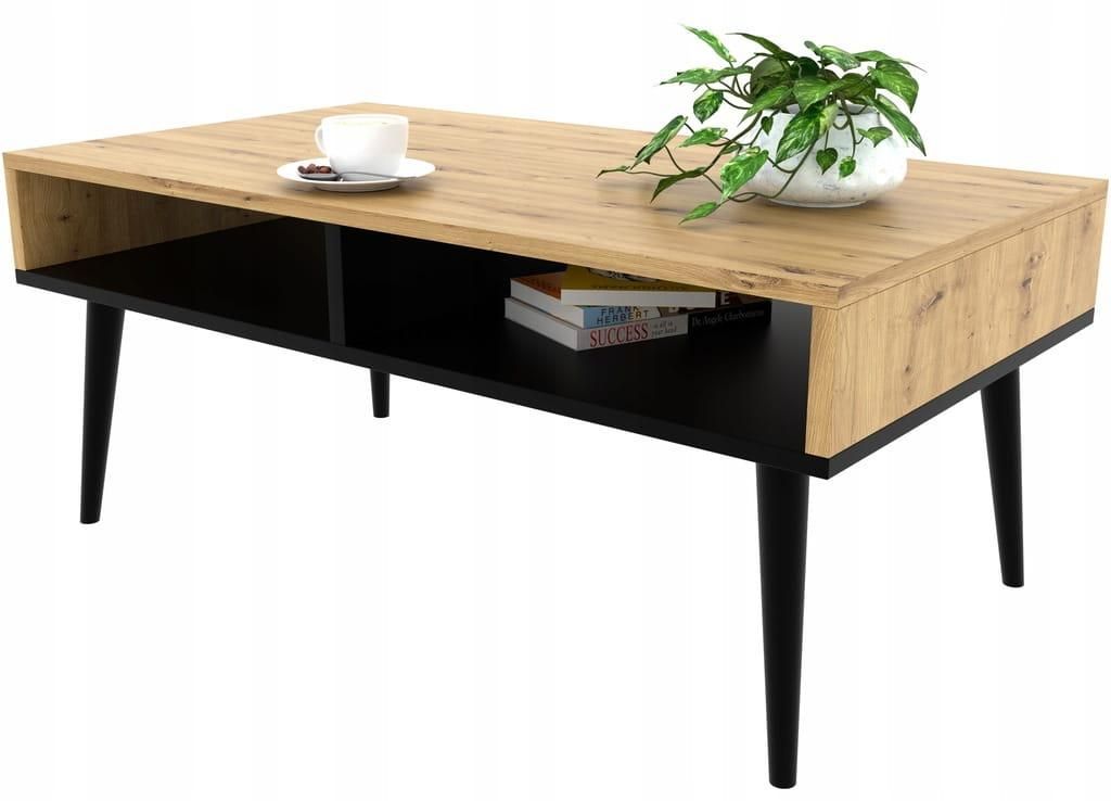 Skandinavischer Couchtisch EICHE/SCHWARZ Wohnzimmertisch Mit Ablage