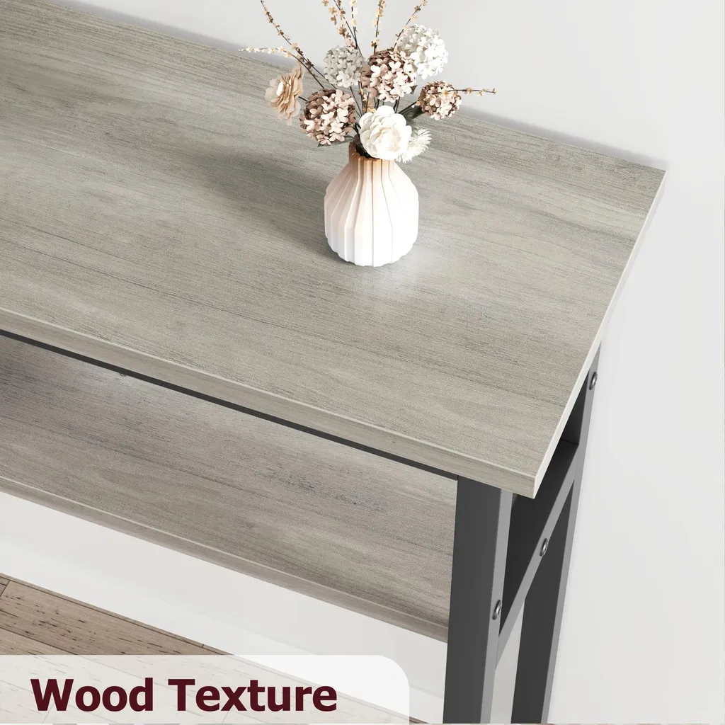 Console étroite 180 cm grise pour salon - Table de rangement bi-niveau - 5