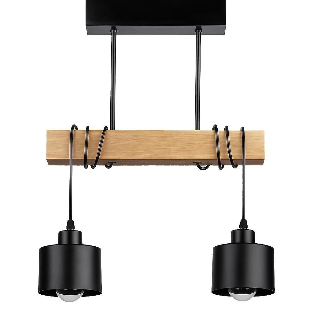 MasterLED Pendelleuchte – 2-flammig 40 cm – Schwarz & Holz – E27 – esstischlampe – hängelampe holz – ELZA