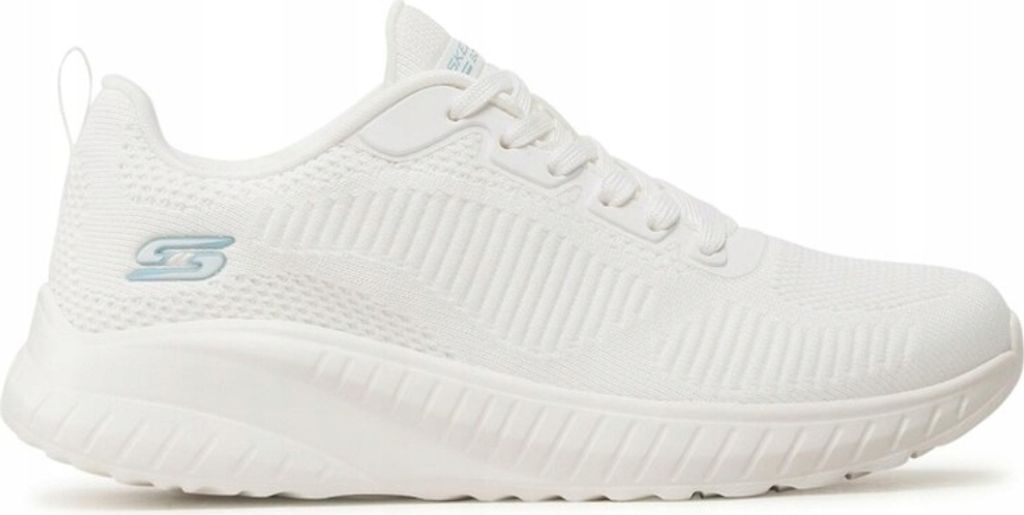 A white Skechers Bobs Sport Squad Chaos sneaker shown from the side on a white background.