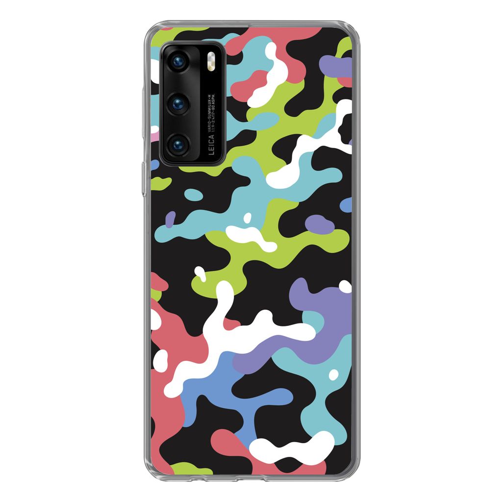 MuchoWow Handyhülle Schutzhülle Hülle für Huawei P40 Buntes Camouflage-Muster Silikon Softcase Handy Hülle - Handytasche