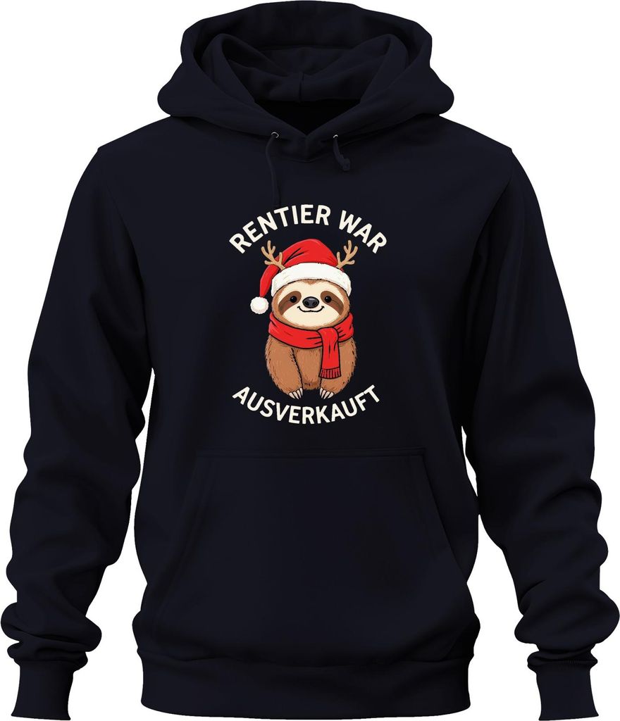 Rentier war t Faultier Weihnachten lustig Geschenk Uni Hoodie Kapuzenpullover, Navy, S