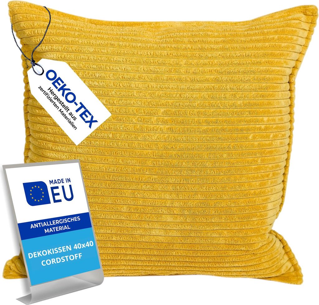 Pillows24 – Dekokissen 40x40 aus Cord | Weiches Zierkissen & Sofa Kissen | Deko Kissen 40x40 für Palettenkissen in Wohnzimmer & Balkon | Sofakis...