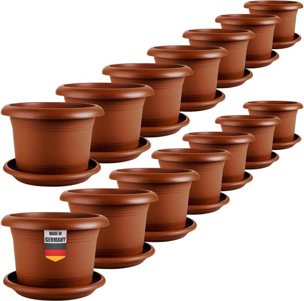 Großes Blumenkübel Set mit Untersetzer, 30 cm, wetterfest, terracotta, für Garten und Balkon