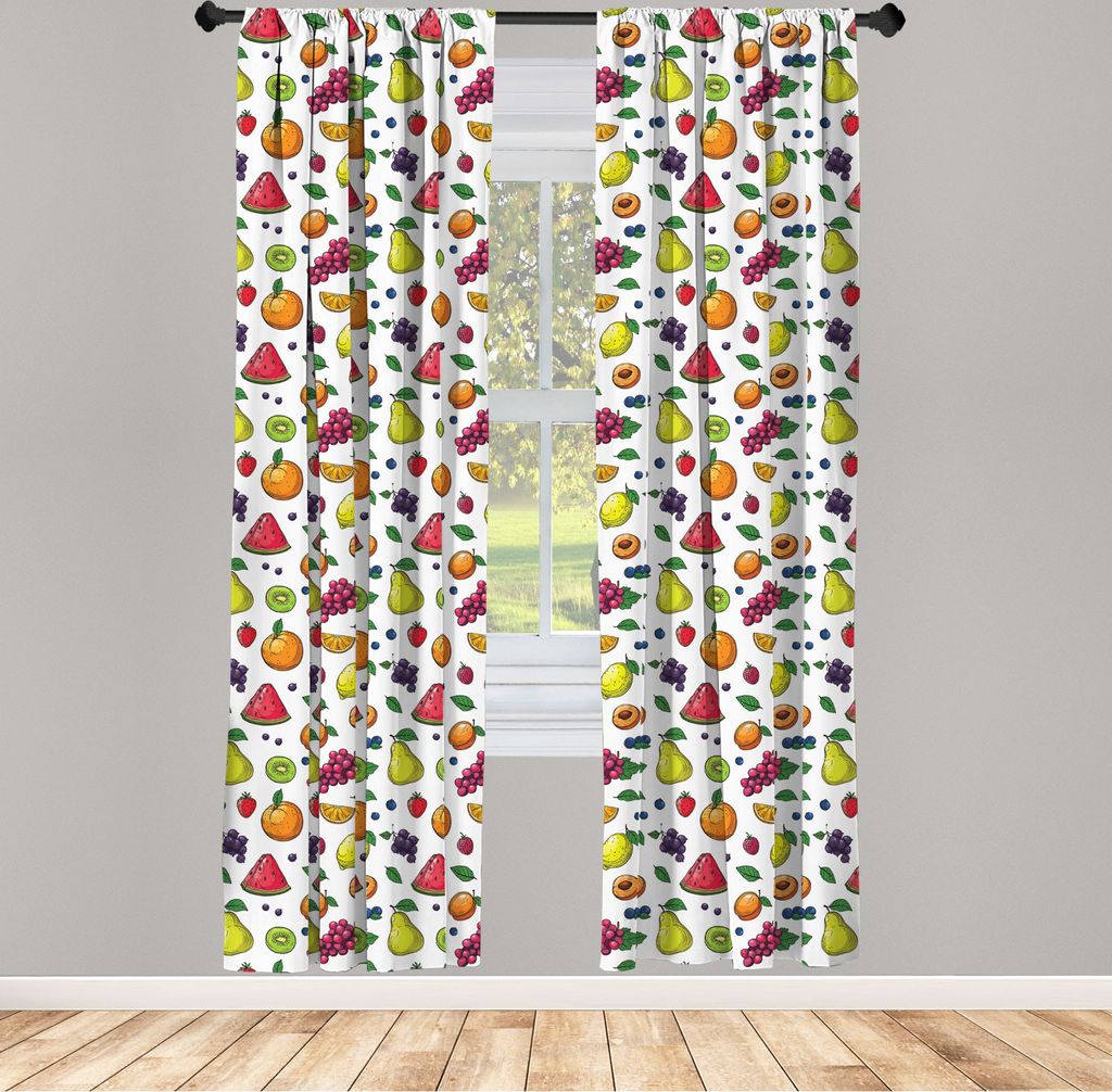 ABAKUHAUS Früchte Vorhänge, Gardinen, Trauben Kiwi Orange Zitrone Birne Wassermelone-Scheibe Erdbeere Tasty Thema Drucken, 2 Stück 75 x 245 cm, ...
