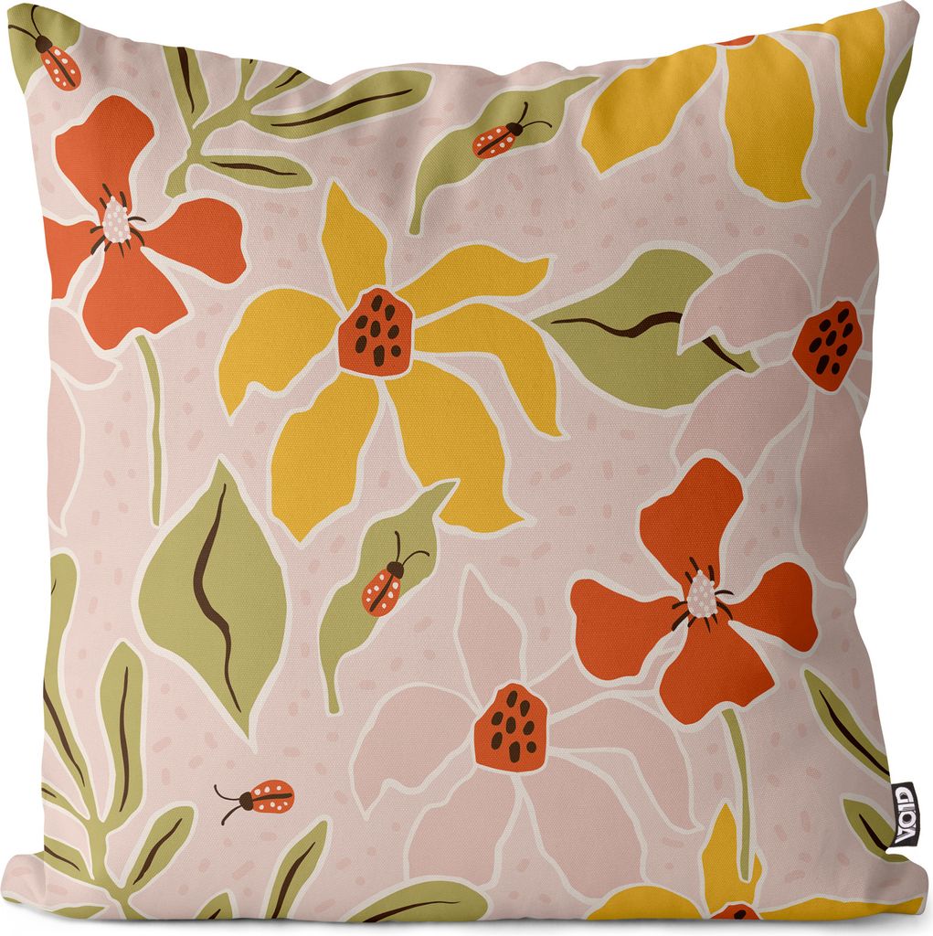 VOID Marienkäfer Blumen Wiese Kissenbezug Kissenhülle Polyester wasserfest Outdoor Garten Kissen Deko