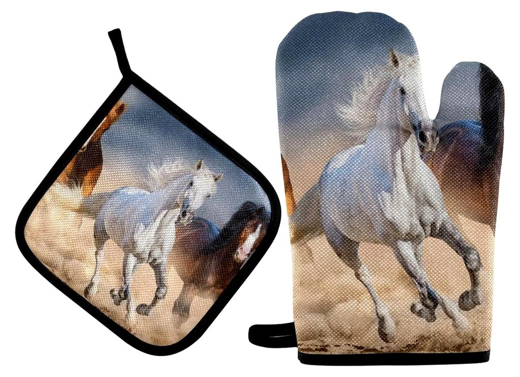 Ofenhandschuhe und Topflappen-Set Pferd Wüstenpferd