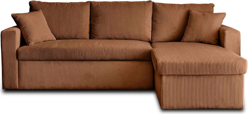 Best Möbel Cyrus - Ecksofa beidseitig montierbar 4-Sitzer - schlaffunktion und Bettkasten - aus Cordstoff , Terrakotta