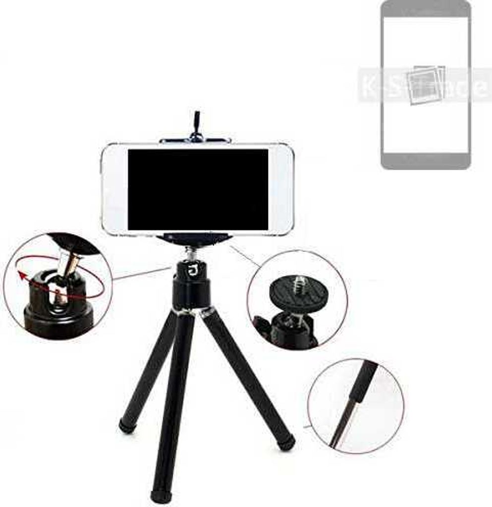 K-S-Trade Smartphone Stativ Dreibein kompatibel mit Samsung Galaxy S23+ Tripod aus Aluminium Klemmstativ Stativ Adapter für Mobiltelefone schwarz 1x