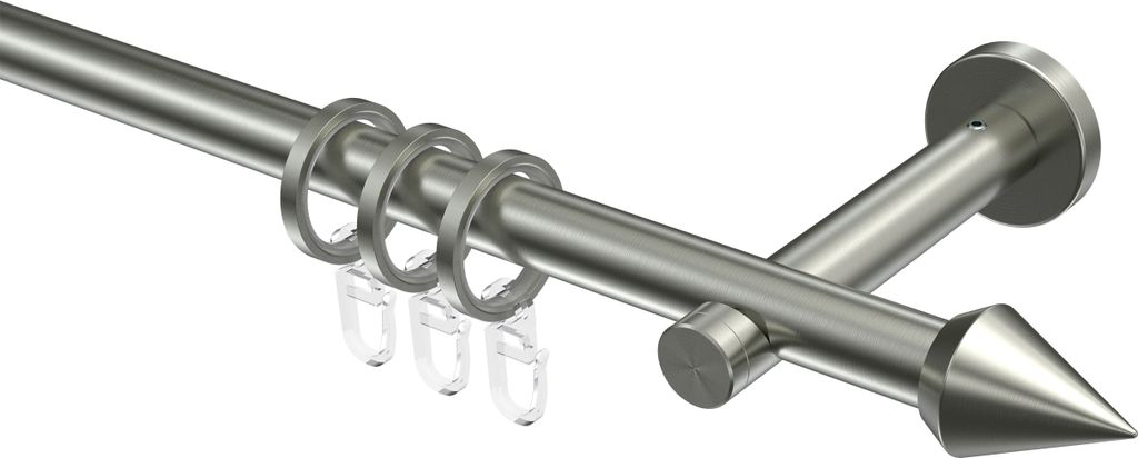 Interdeco Gardinenstange / Vorhangstange Edelstahl, Typ Enorma Castello (Doppelkegel), 16 mm Ø 1-läufig, 360 cm