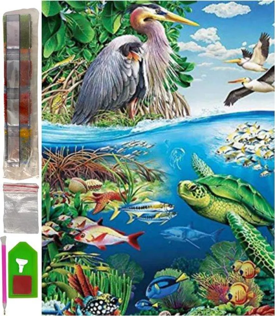 Décoration Murale DIY : Kit Peinture Diamant 5D Isla Peces 30x40 cm Pro