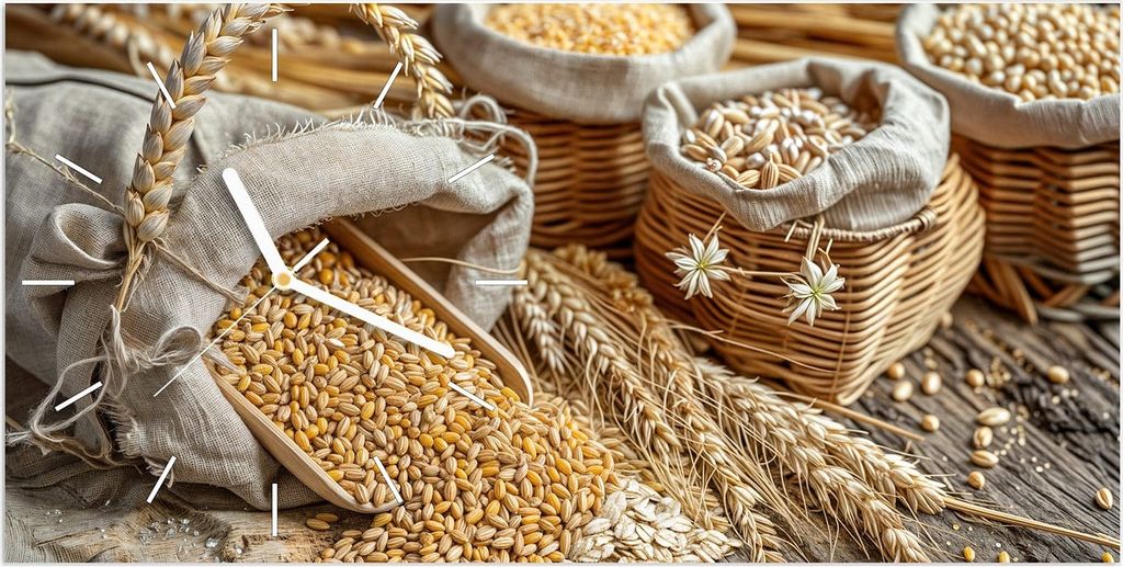 Wanduhr aus Glas mit Motiv Getreideernte- 60 x 30 cm - inkl. Aufhängesystem