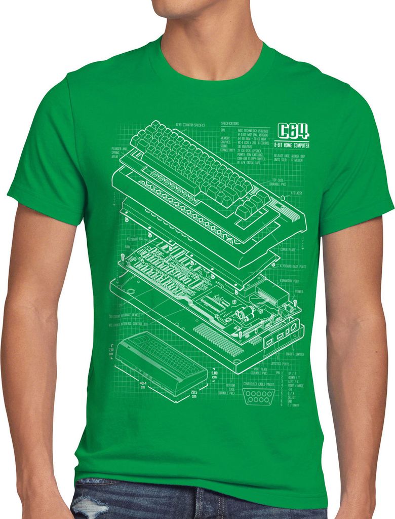 style3 C64 Heimcomputer Blaupause Herren T-Shirt classic gamer
