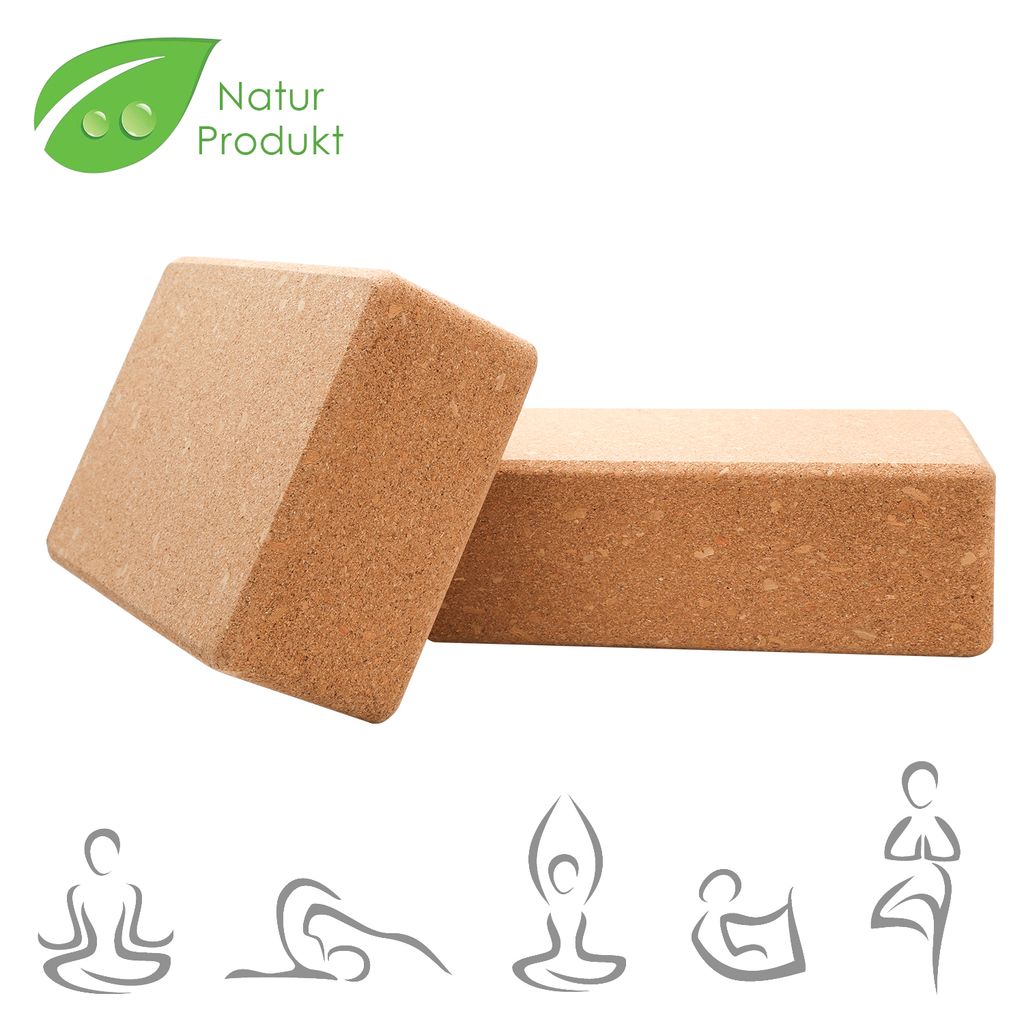 2er Set NaturKork Yogablock Hochwertig Übung Yoga Block Stabil Hilfs Fitness 