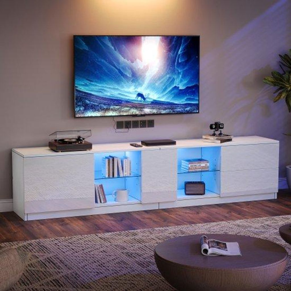 Geschmiedet TV-Stauraum, hochglänzender Sideboard, Sideboard mit LED-Beleuchtung, Lowboard für 65 Zoll Fernseher geeignet, geeignet für Wohnzimm...