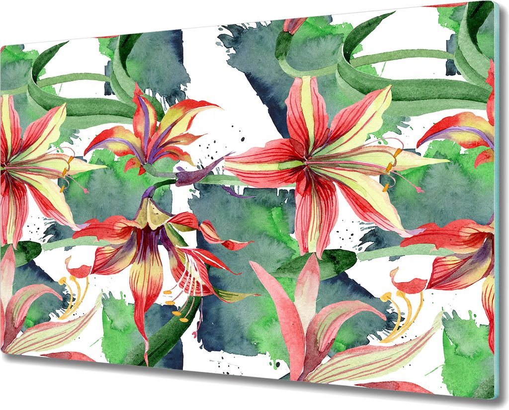 Glas-Herdabdeckplatte Glaskeramikfeldabdeckung Spritzschutz - 80x52 cm - Tropische Blumen