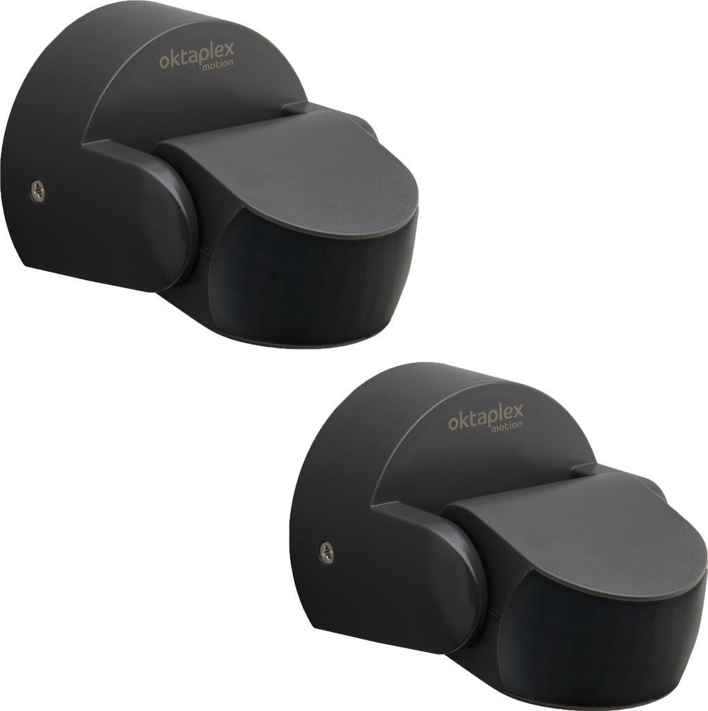 2x Oktaplex Bewegungsmelder schwenkbar IP65 Infrarotsensor 180° mit Unterkriechschutz 360° anthrazit für Wand- & Deckenmontage