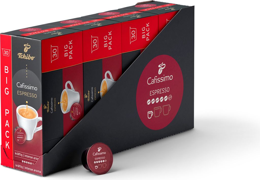 Tchibo Cafissimo Vorratsbox Espresso kräftig Kaffeekapseln, 120 Stück – 4x 30 Kapseln (Espresso, intensiv mit kräftigen Röstaromen), nachhalt...
