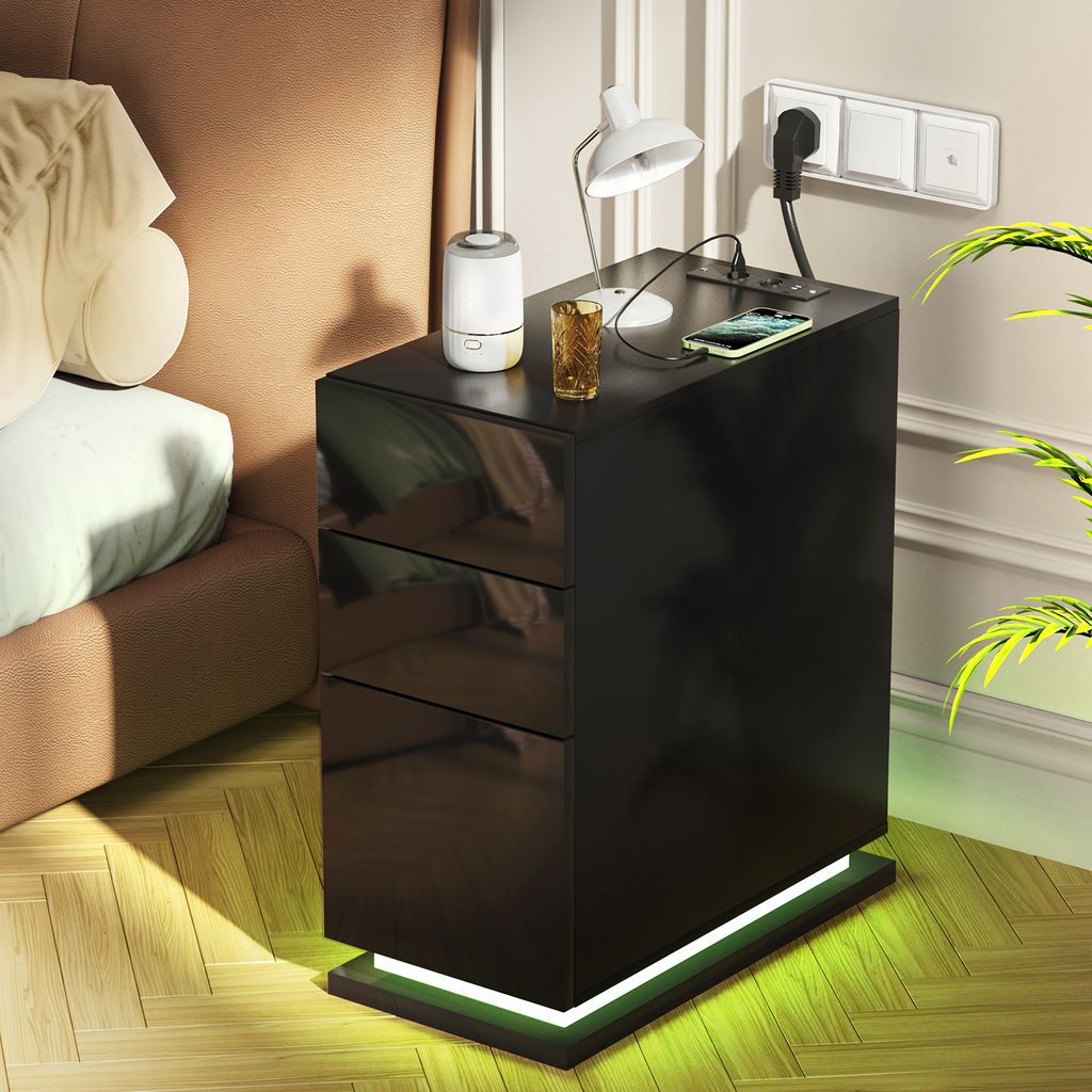 Table de nuit avec éclairage LED avec 3 tiroirs 63x50x30cm Image du produit 