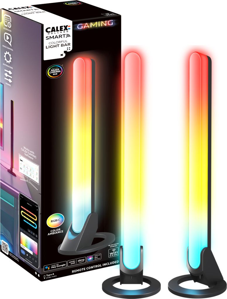 Calex Gaming Monitor LightBar, RGBIC Farben, Razer Chroma kompatibel, PC-Sync, 2er Pack