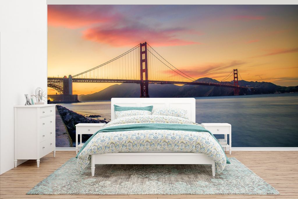 MuchoWow Fototapete für Wohnzimmer oder Schlafzimmer Wandtapete Vinyl Motivtapete San Francisco - Brücke - Wasser - 465x260 cm - Hintergrundbild