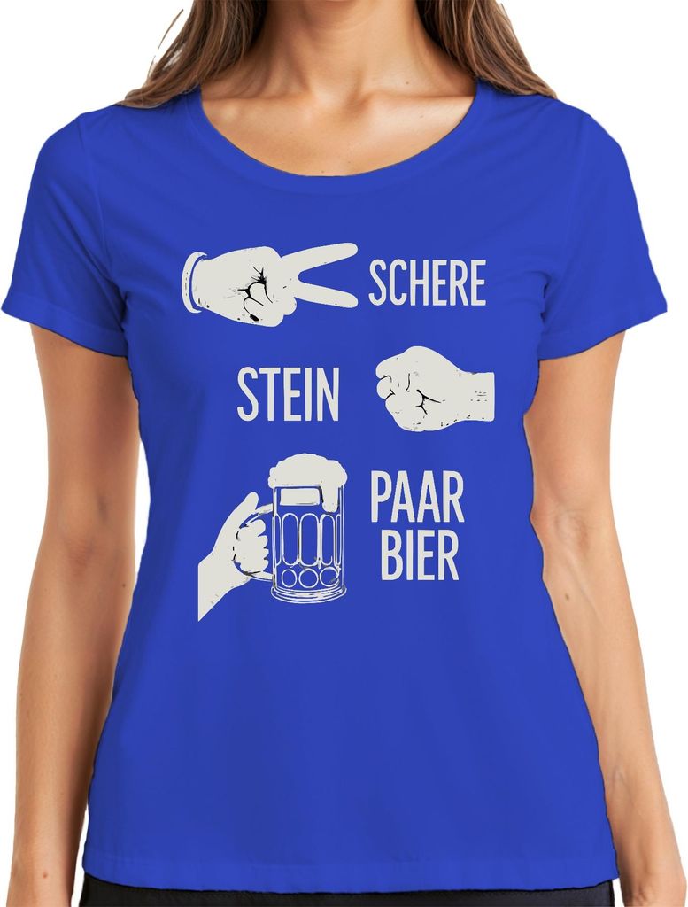 Schere Stein Paar Bier Lustig JGA Geburtstag Party Bierkrug Humor Damen T-Shirt, Blau, L