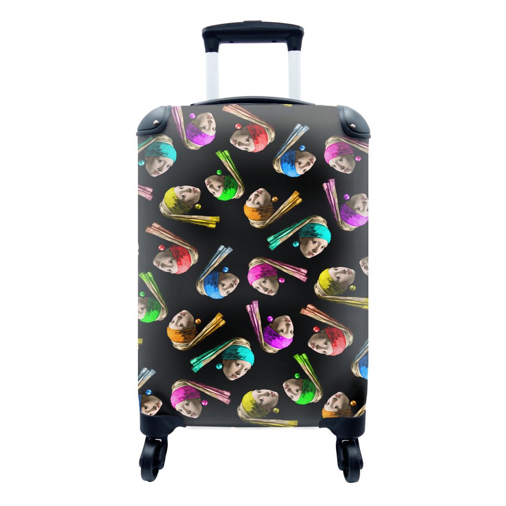MuchoWow Koffer Handgepäck Trolley Rollkoffer Kleine Reisekoffer mit 4 Rollen - Mädchen mit einem Perlenohrring - Muster - Regenbogen - Cabin S...