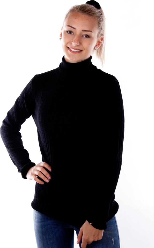 Tommy Hilfiger Damen Rollkragen Pullover ERCA MINI CABLE ROLL-NK Sweater Schwarz