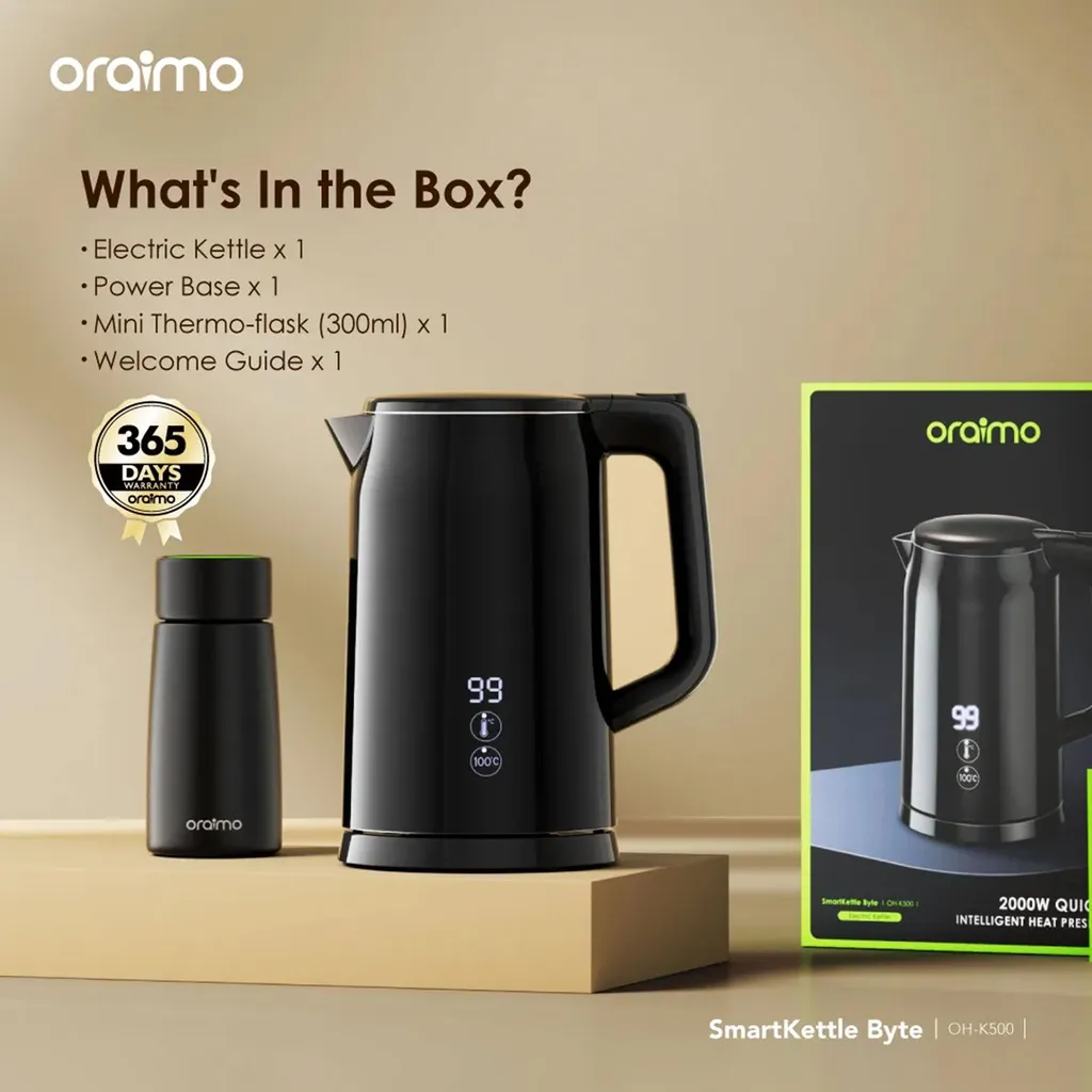 Bouilloire SmartKettle Byte Oraimo 1850W idéale pour le thé et café