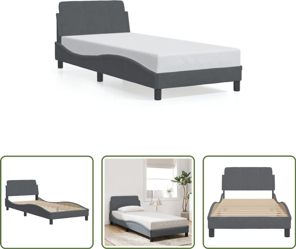 The Living Store Bettgestell mit Kopfteil Dunkelgrau 90x190 cm Samt