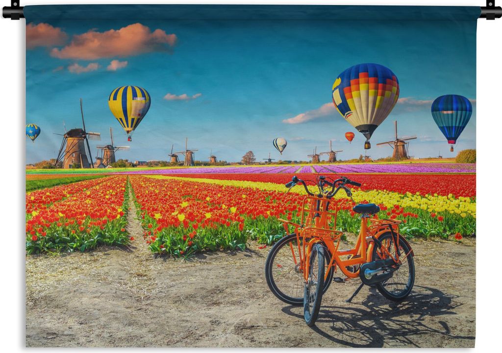 MuchoWow Wandteppich Wandbehang Heißluftballon - Orange - Tulpen 60x45 cm Tapisserie Dekoration Wandtuch - Das Schlafzimmer