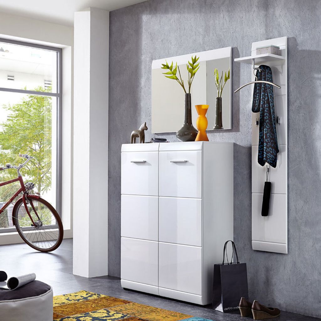 Garderoben Set DANARO-01 Hochglanz weiß (3-teilig), B x H x T: ca. 139 x 200 x 37 cm