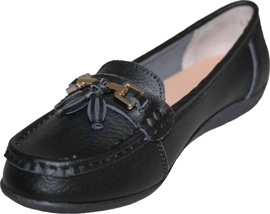 Boulevard - Damen Halbschuhe, Quaste, Leder DF1910 (40,5 EU) (Schwarz)