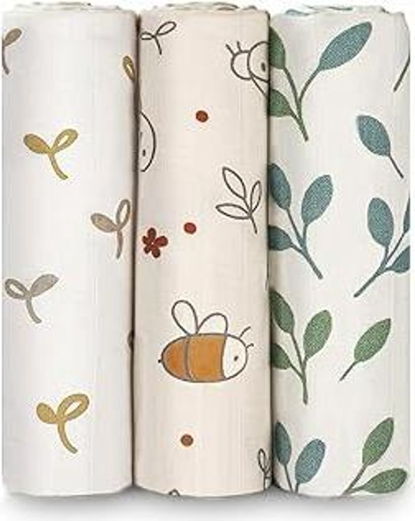 HECCEI Baby Pucktuch Musselin Decke Große 120x120 cm, 3 Stück Baby Swaddle Mullwindeln Musselin Tuch Weiche Baumwolle und Bambus für Junge und M...