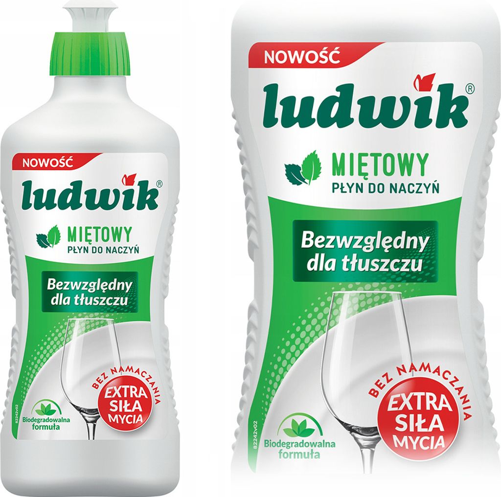Two bottles of Ludwik mint dish soap are shown side-by-side against a white background.