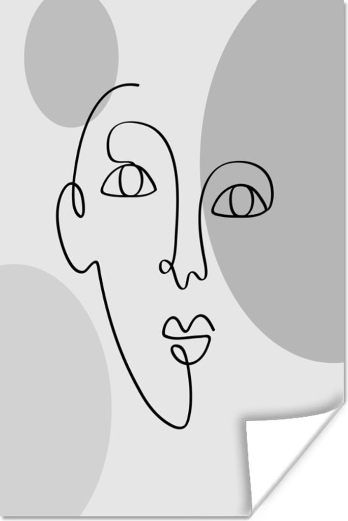 MuchoWow Poster Minimalismus - Gesicht - Schwarz - Weiß 120x180 cm - Kunstposter