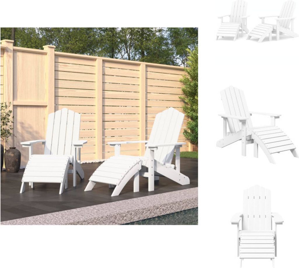 vidaXL Adirondack-Gartenstühle 2 Stk. mit Hockern HDPE Weiß - Gartenstühle