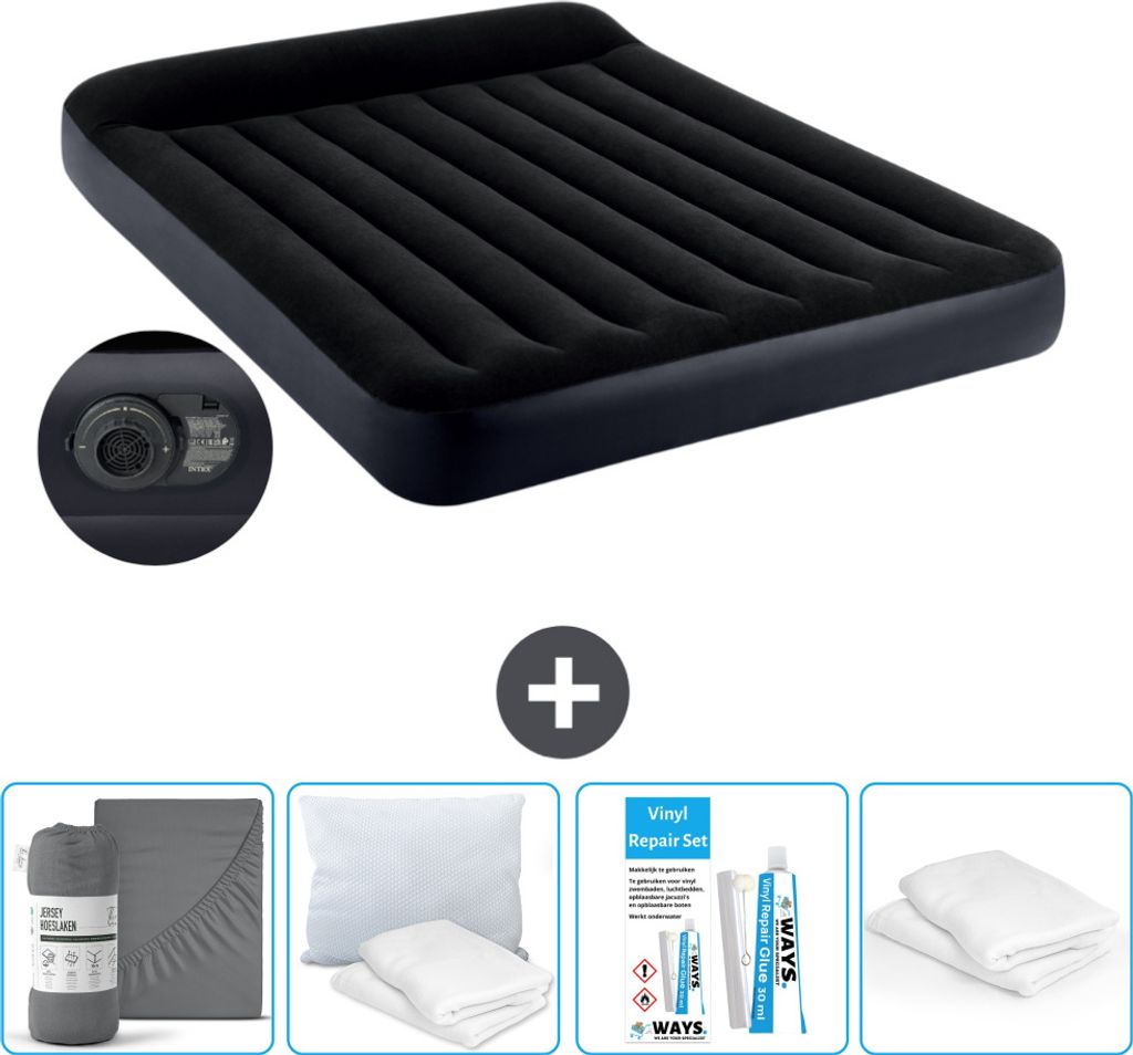 Intex Luftbett - 2 Personen - 152 x 203 x 25 cm - Blau - Inklusive Pumpe - Spannbettuch - Küssen - Reperaturset en Kissenschutz