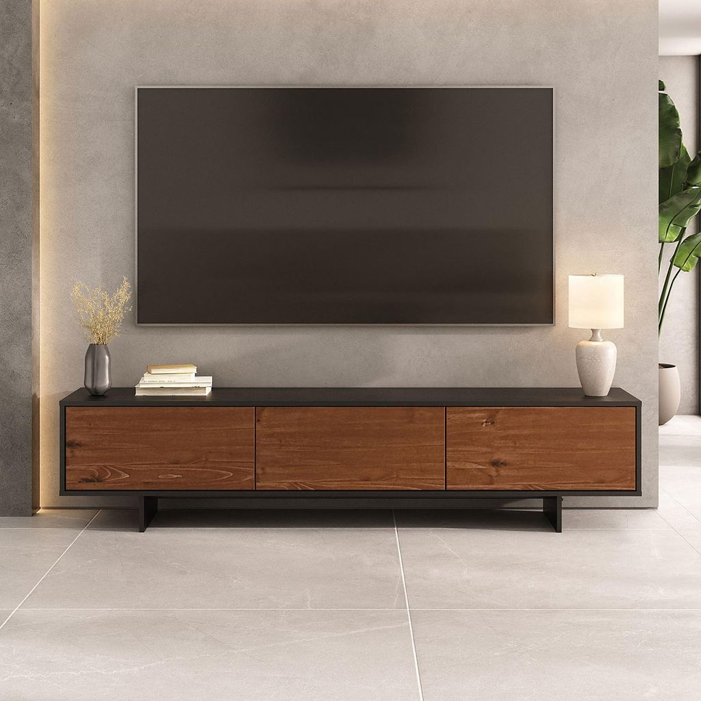 Lowboard ARTO 184 cm, Schwarz/Kastanie Finish – moderne TV Produktbild 